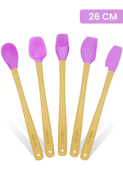 Indigo 5'li Pembe Bambu Silikon Spatula Seti Uzun 26 cm