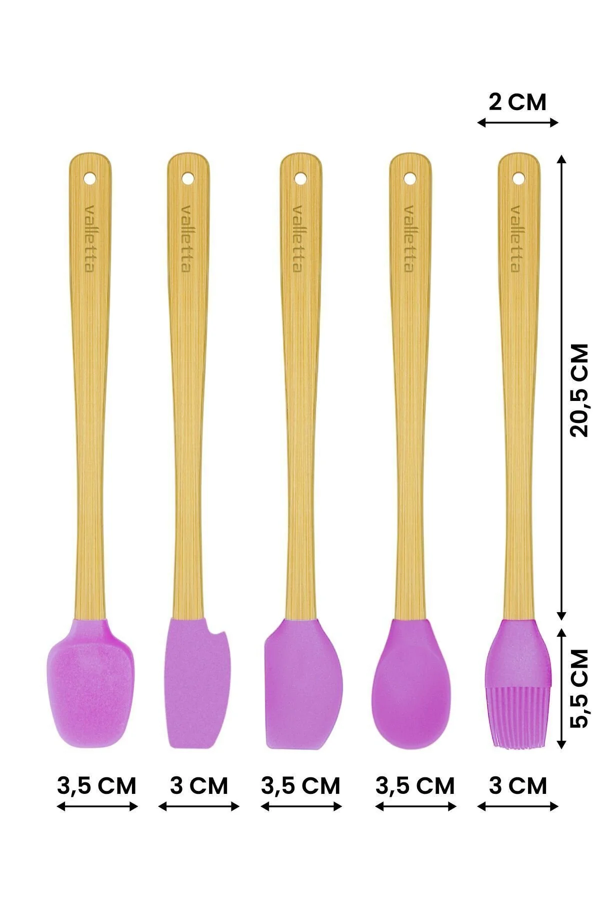 Indigo 5'li Pembe Bambu Silikon Spatula Seti Uzun 26 cm