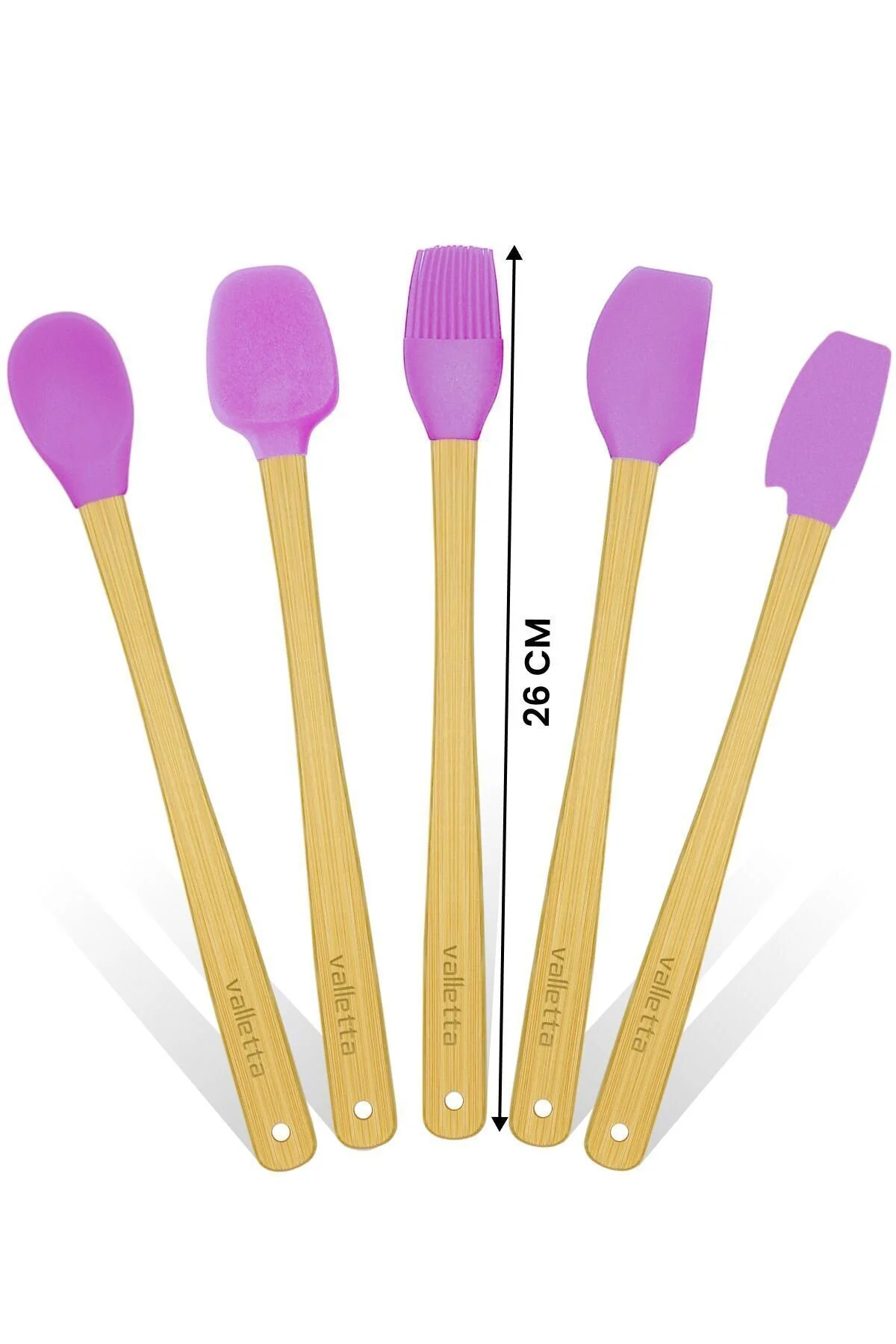Indigo 5'li Pembe Bambu Silikon Spatula Seti Uzun 26 cm