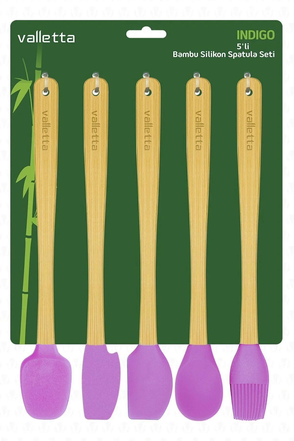 Indigo 5'li Pembe Bambu Silikon Spatula Seti Uzun 26 cm