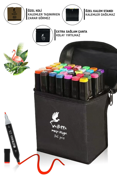 Moringa 36'lı Çift Taraflı Art Marker Keçeli Kalem Seti Çantalı