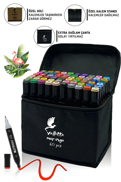 Moringa 60'lı Çift Taraflı Art Marker Keçeli Kalem Seti Çantalı