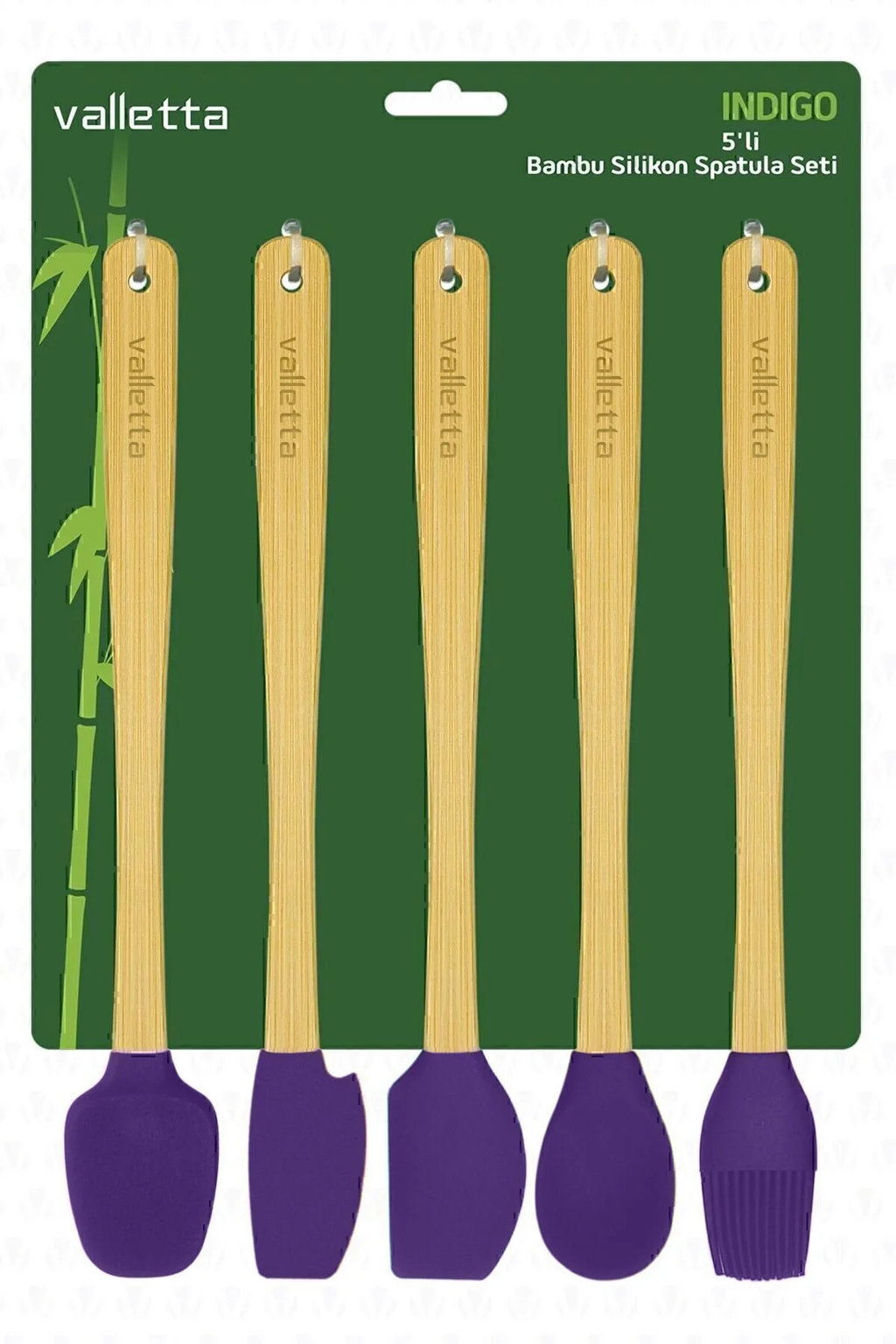 Indigo 5'li Mor Bambu Silikon Spatula Seti Uzun 26 Cm
