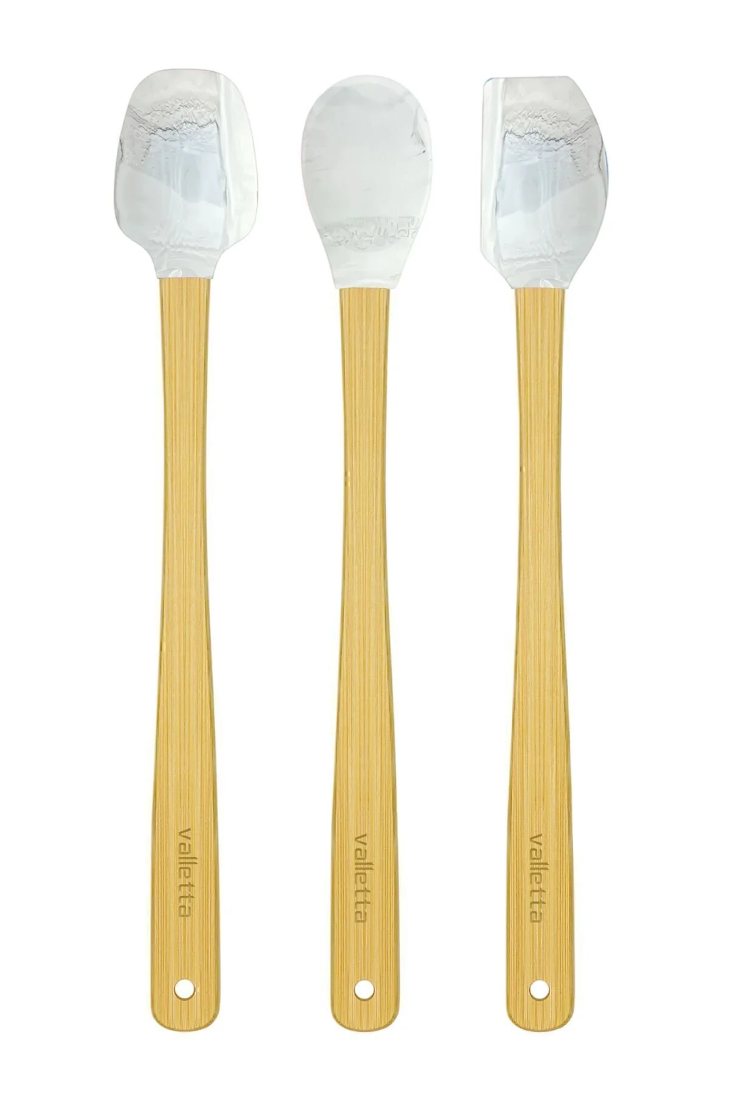 Indigo 3'lü Gri Mermer Bambu Silikon Spatula Seti Uzun 26 cm