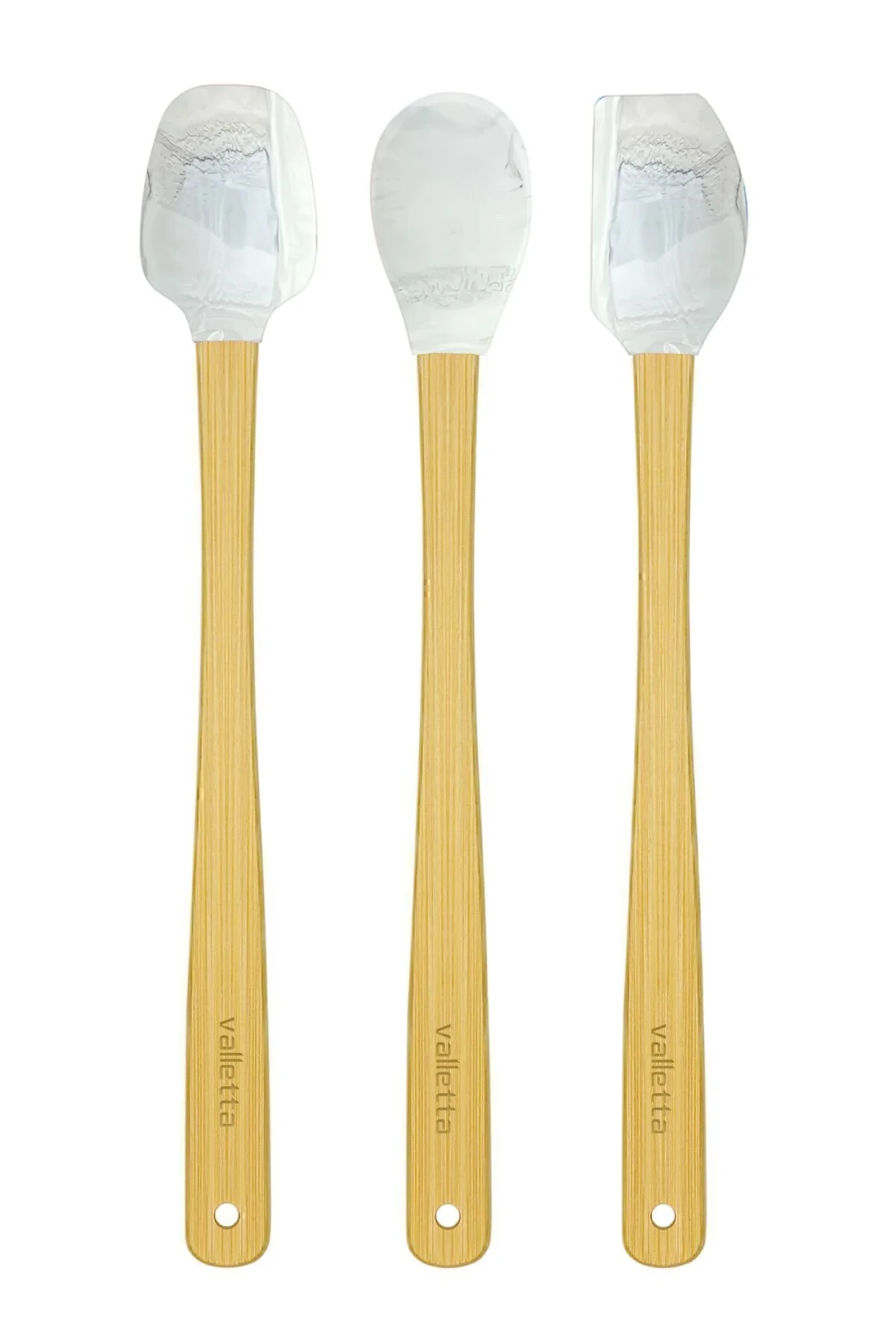 Indigo 3'lü Gri Mermer Bambu Silikon Spatula Seti Uzun 26 cm