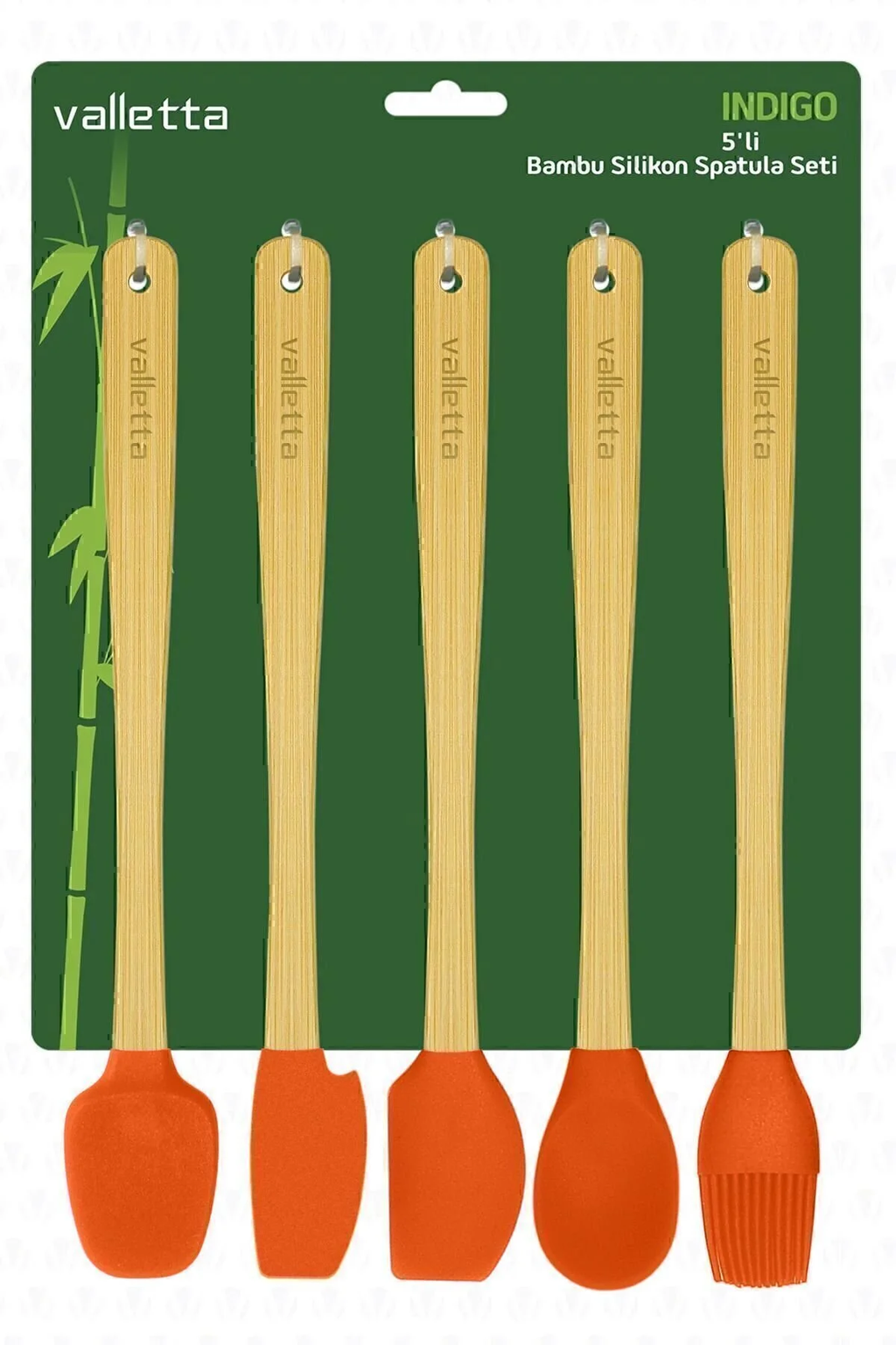 Indigo 5'li Turuncu Bambu Silikon Spatula Seti Uzun 26 Cm