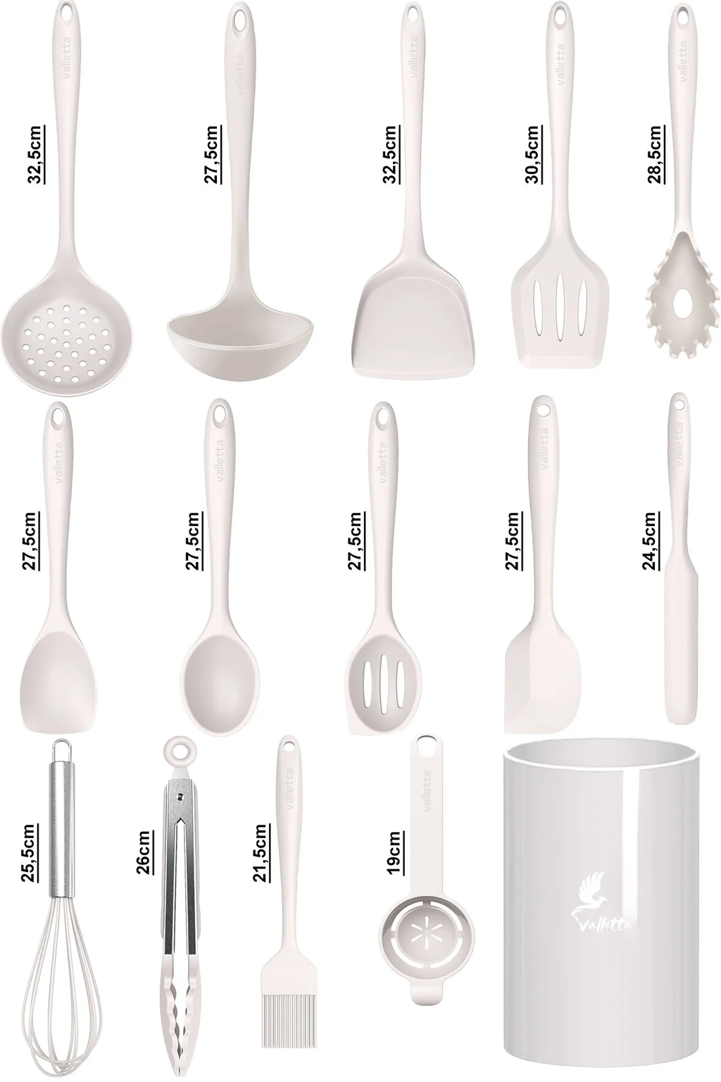Trigona Isıya Dayanıklı Yanmaz Yapışmaz Silikon Spatula Seti 15 Parça Vanilya