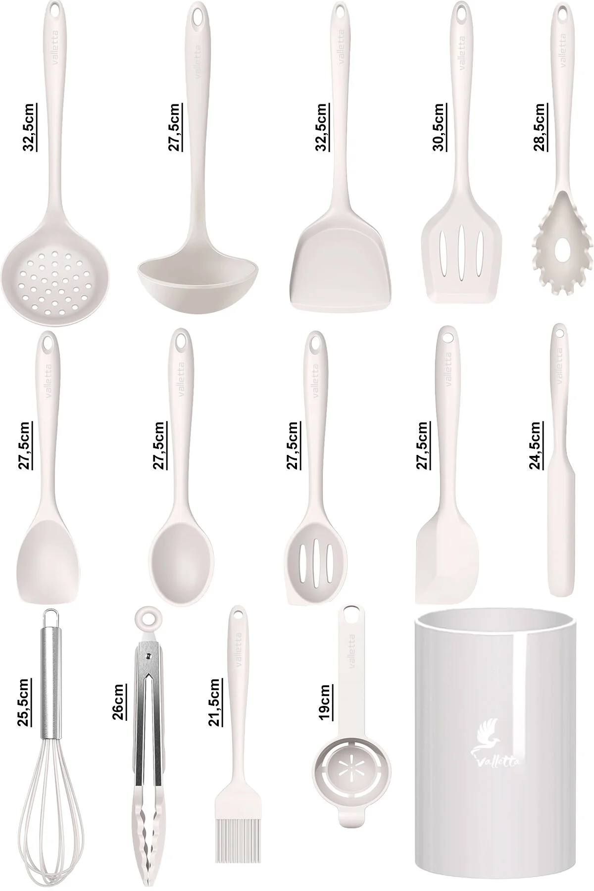 Trigona Isıya Dayanıklı Yanmaz Yapışmaz Silikon Spatula Seti 15 Parça Vanilya