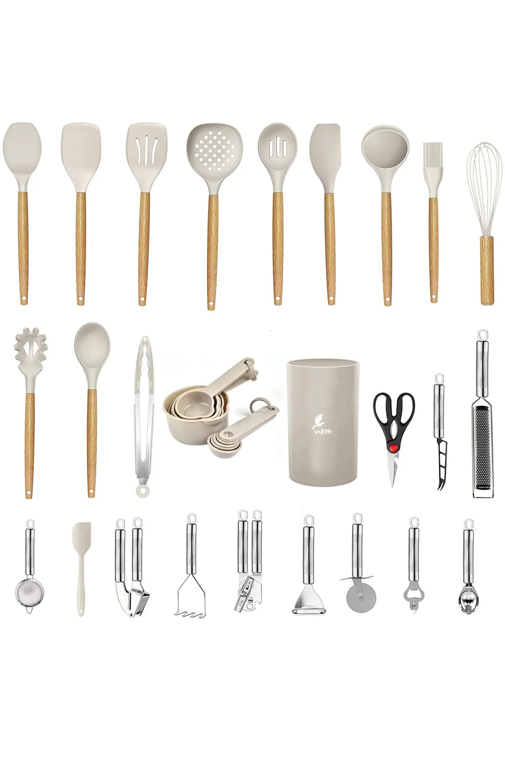 Marselis Isıya Dayanıklı Yanmaz Yapışmaz 35 Parça Silikon Spatula Mutfak Seti Vanilya