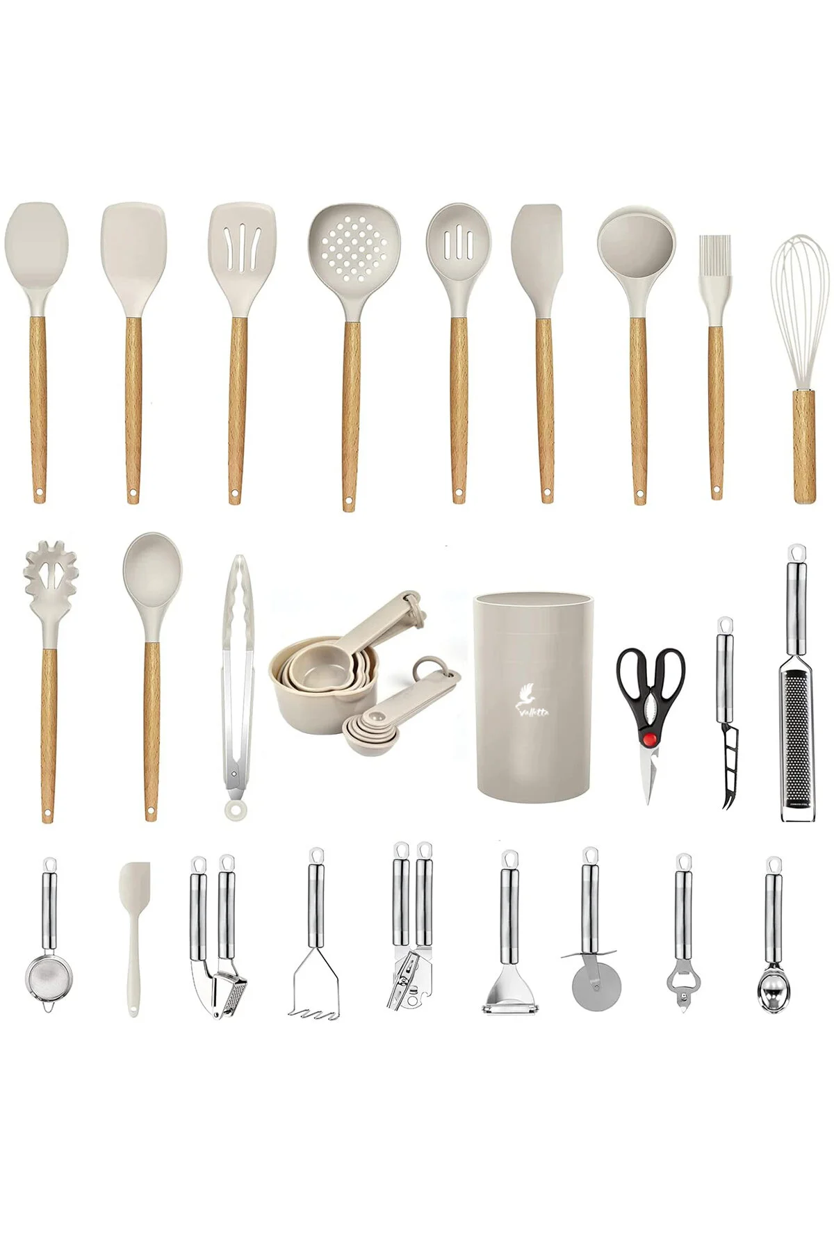 Marselis Isıya Dayanıklı Yanmaz Yapışmaz 35 Parça Silikon Spatula Mutfak Seti Vanilya