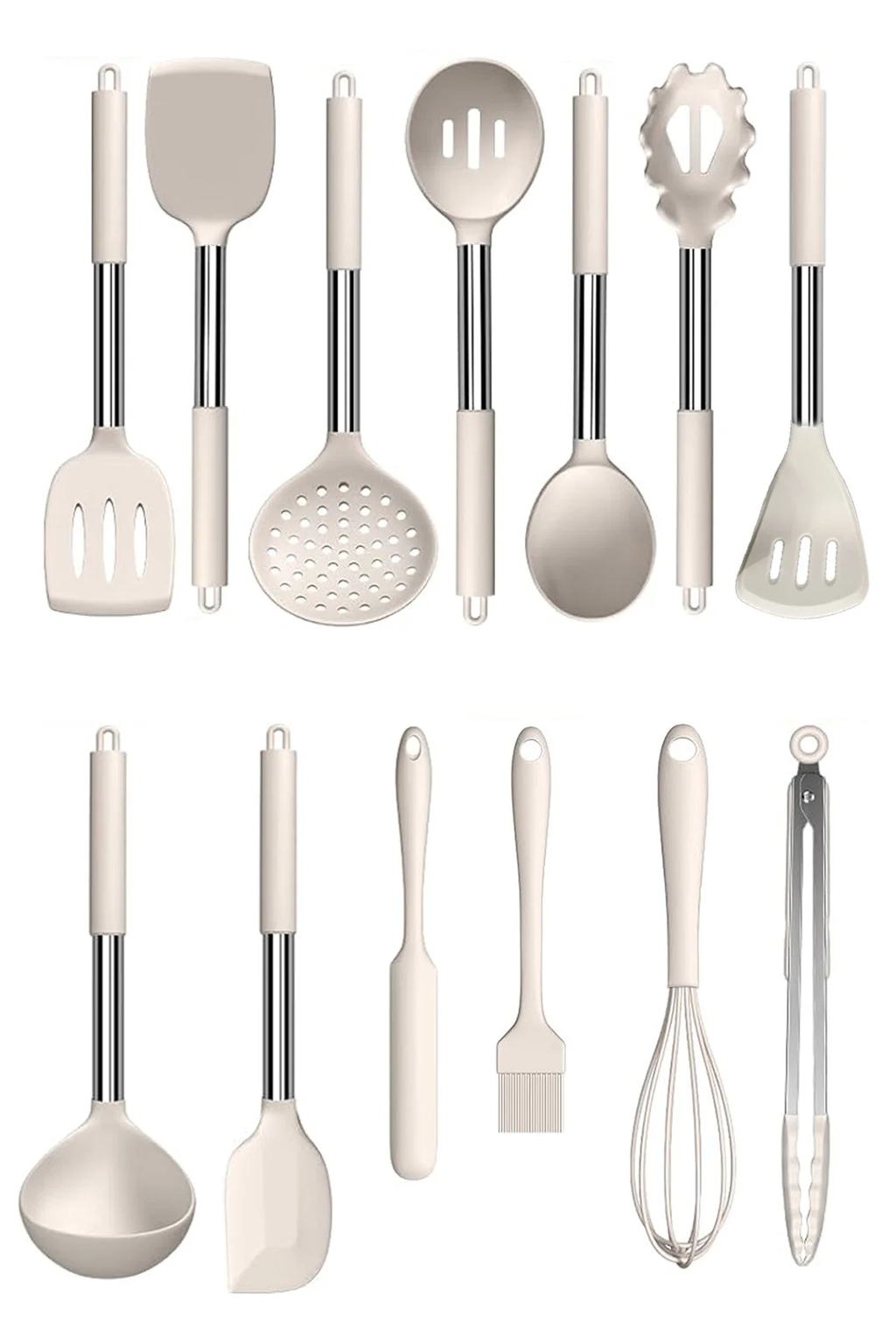 Mora 14 Parça Paslanmaz Çelik Silikon Uçlu Spatula Mutfak Seti Vanilya